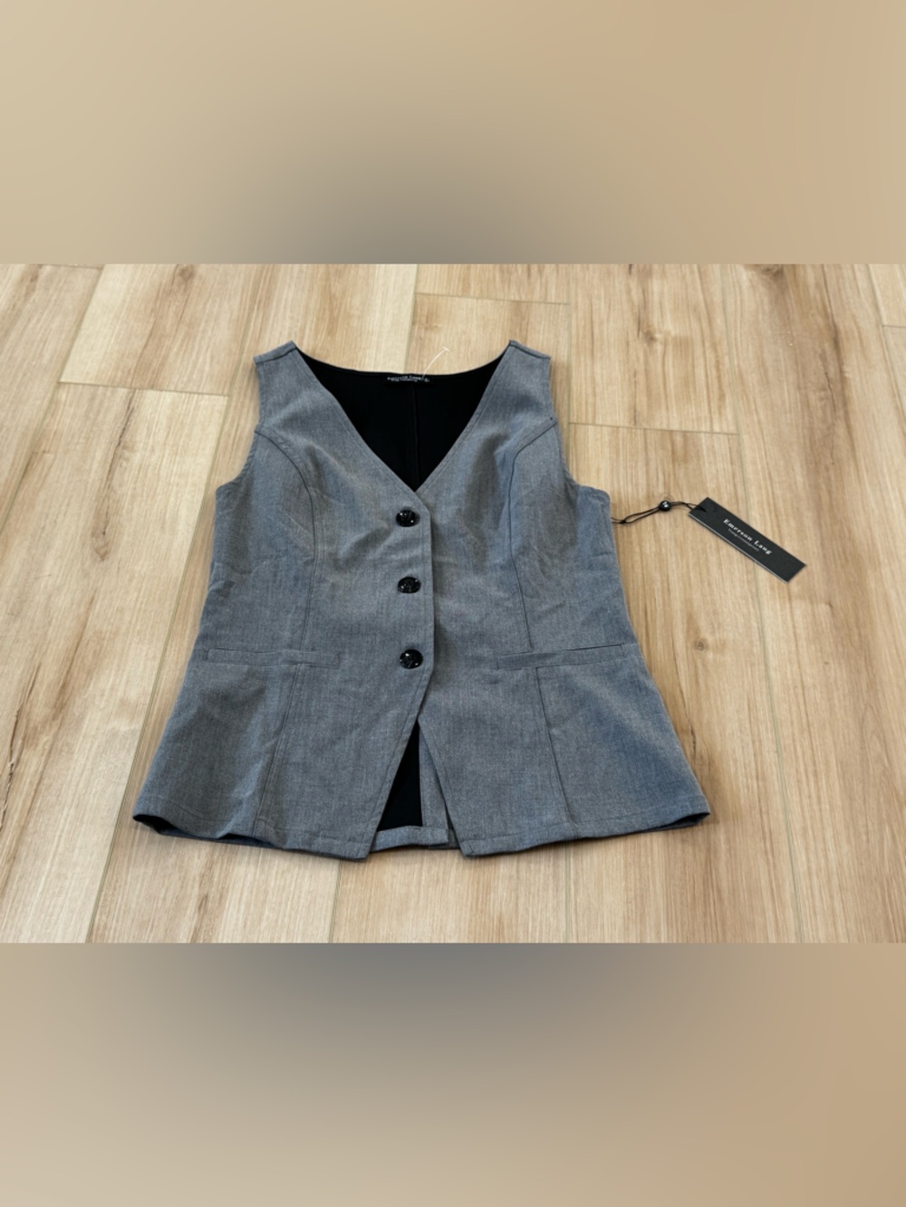 NWT Emerson Lang Gray Tailored Vest Sleeveless Blazer Top Large